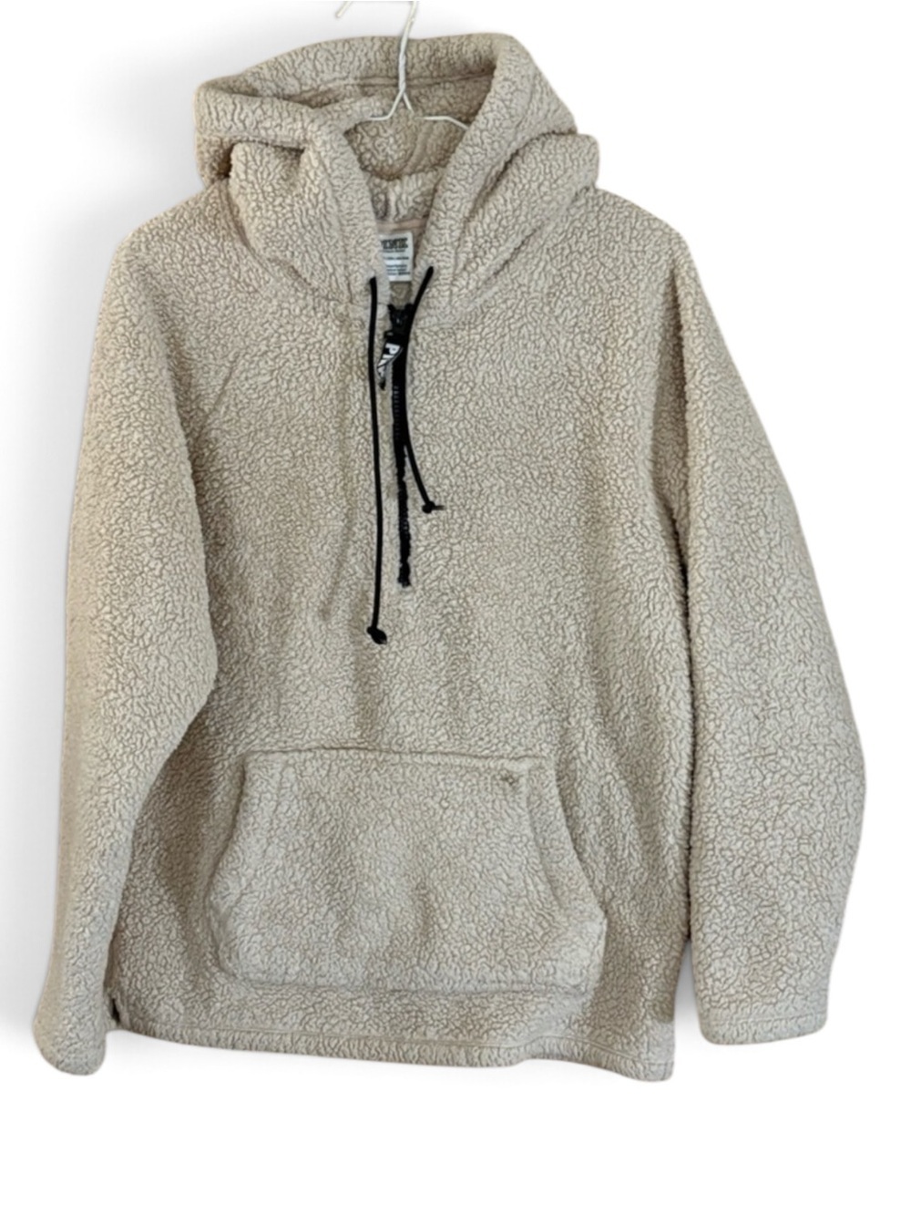 VS PINK Cream Sherpa Thick Oversized Pullover Hoodie 1/4 Zip Jacket